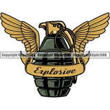 Explosive Color Quote Hand Grenade With Wings Vector Design Element Military White Background Army Soldier War Uniform Veteran USA US Patriot Service Battle Flag American Patriotic Patriotism Art Logo Clipart SVG