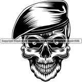 Skull Skeleton Head Military Army Soldier Soldier Beret Vector Design Element War Uniform Veteran USA US Patriot Service Battle Flag American Patriotic Patriotism Art Logo Clipart SVG