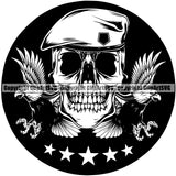 Skull Skeleton Head On Eagle Black Circle Design Element Military Army Soldier War Uniform Veteran USA US Patriot Service Battle Flag American Patriotic Patriotism Art Logo Clipart SVG