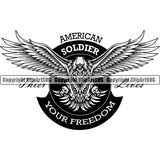Black And White Military Army Soldier Eagle Wings Logo Design Element War Uniform Veteran USA US Patriot Service Battle Flag American Patriotic Patriotism Art Logo Clipart SVG
