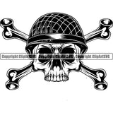 Black And White Skull Skeleton Head With Cross Bone Design Element Military Army Soldier War Uniform Veteran USA US Patriot Service Battle Flag American Patriotic Patriotism Art Logo Clipart SVG