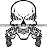 Skull Skeleton Head And Pistol Design Element Military Army Soldier War Uniform Veteran USA US Patriot Service Battle Flag American Patriotic Patriotism Art Logo Clipart SVG