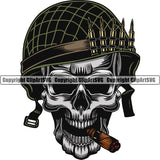 Silver Color Skull Skeleton Head Design Element Smoking Military Army Soldier War Uniform Veteran USA US Patriot Service Battle Flag American Patriotic Patriotism Art Logo Clipart SVG