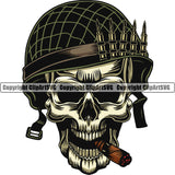 Skull Skeleton Head Design Element Smoking Military Army Soldier War Uniform Veteran USA US Patriot Service Battle Flag American Patriotic Patriotism Art Logo Clipart SVG