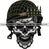 Silver Color Skull Skeleton Head And Wearing Helmet Vector Design Element Military Army Soldier War Uniform Veteran USA US Patriot Service Battle Flag American Patriotic Patriotism Art Logo Clipart SVG