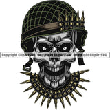 Skull Skeleton Head Bullet On Helmet And Body Color Design Element Military Army Soldier War Uniform Veteran USA US Patriot Service Battle Flag American Patriotic Patriotism Art Logo Clipart SVG