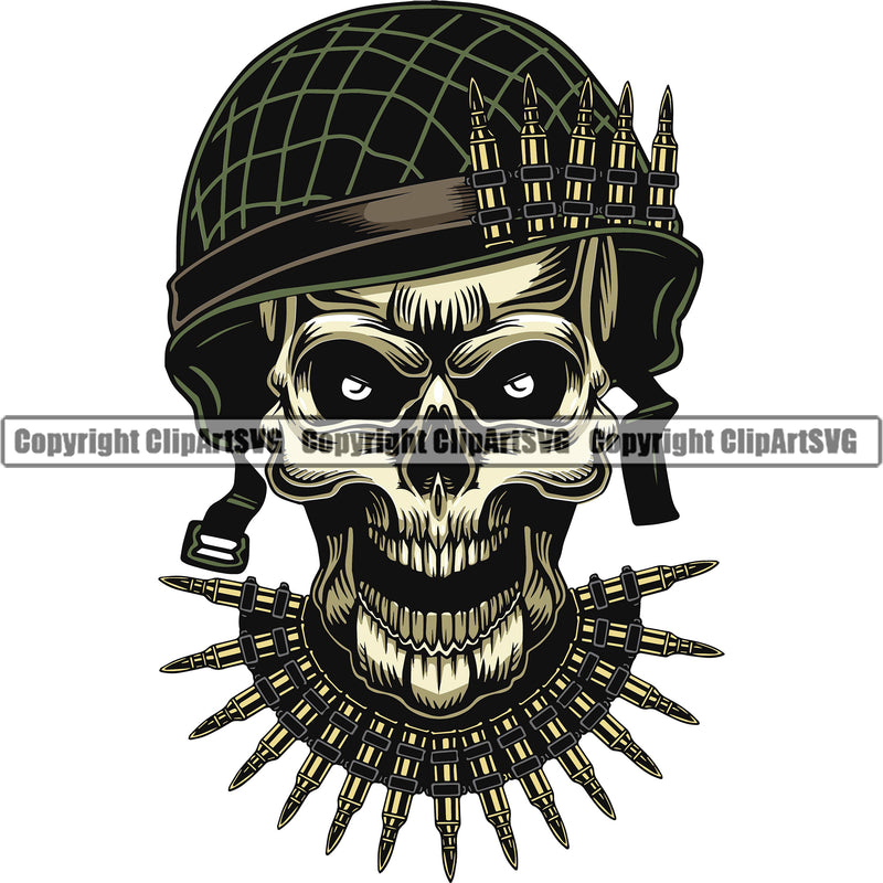 Black And White Skull Skeleton Head And Bullet Design Element Military Army Soldier War Uniform Veteran USA US Patriot Service Battle Flag American Patriotic Patriotism Art Logo Clipart SVG