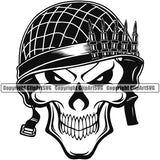 Black And White Smile Face Skull Skeleton Military Wearing Helmet Vector Army Soldier War Uniform Veteran USA US Patriot Service Battle Flag American Patriotic Patriotism Art Logo Clipart SVG