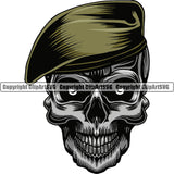 Skull Skeleton Beret Silver Color Design Element Military Army Wearing Helmet White Background Soldier War Uniform Veteran USA US Patriot Service Battle Flag American Patriotic Patriotism Art Logo Clipart SVG