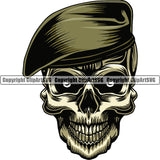 Skull Skeleton Beret Yellow Color Design Element Military Army Wearing Helmet Soldier War Uniform Veteran USA US Patriot Service Battle Flag American Patriotic Patriotism Art Logo Clipart SVG