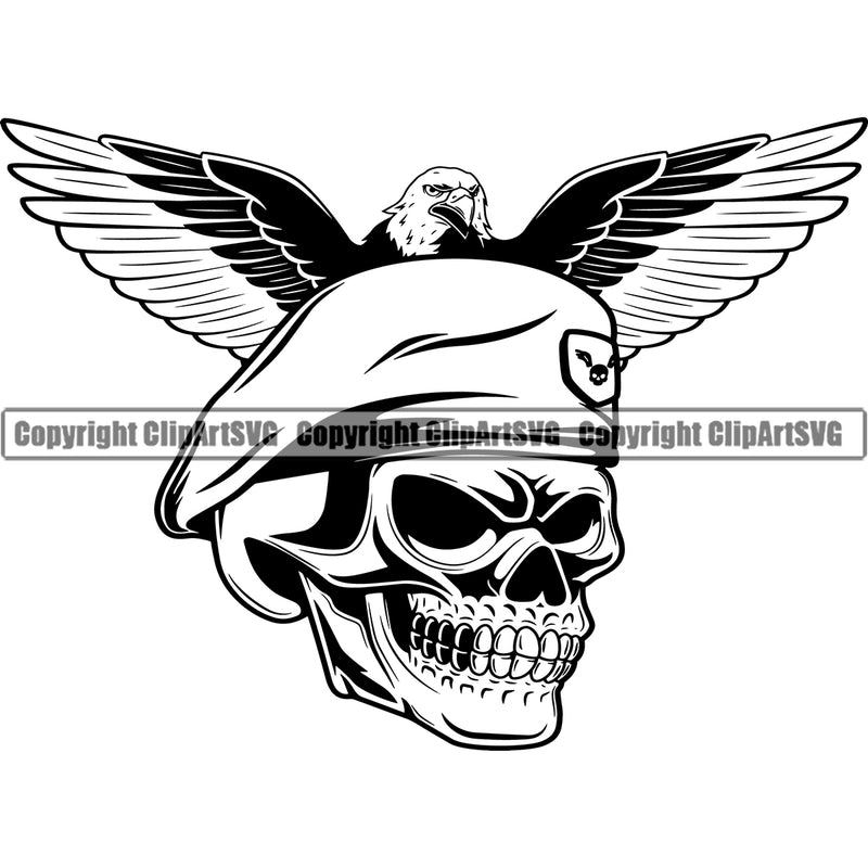 Skull Skeleton Head With Eagle Wings Vector Design Element White Background Military Army Soldier War Uniform Veteran USA US Patriot Service Battle Flag American Patriotic Patriotism Art Logo Clipart SVG