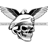 Skull Skeleton Head With Eagle Wings Vector Design Element White Background Military Army Soldier War Uniform Veteran USA US Patriot Service Battle Flag American Patriotic Patriotism Art Logo Clipart SVG