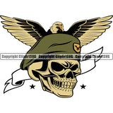 Skull Skeleton Head And Eagle Wings Golden Color Design Element Military Army Soldier War Uniform Veteran USA US Patriot Service Battle Flag American Patriotic Patriotism Art Logo Clipart SVG