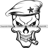 Skull Skeleton Smoking White Color Design Element Military Army Soldier War Uniform Veteran USA US Patriot Service Battle Flag American Patriotic Patriotism Art Logo Clipart SVG