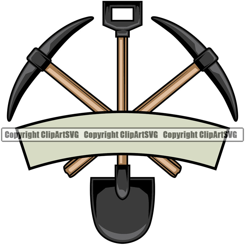 Mining Miner Mine Coal Mineral Industry Equipment Pick Axes Crossed Color Design Element Industrial Machine Machinery Dig Construction Supplement Art Design Logo Clipart SVG