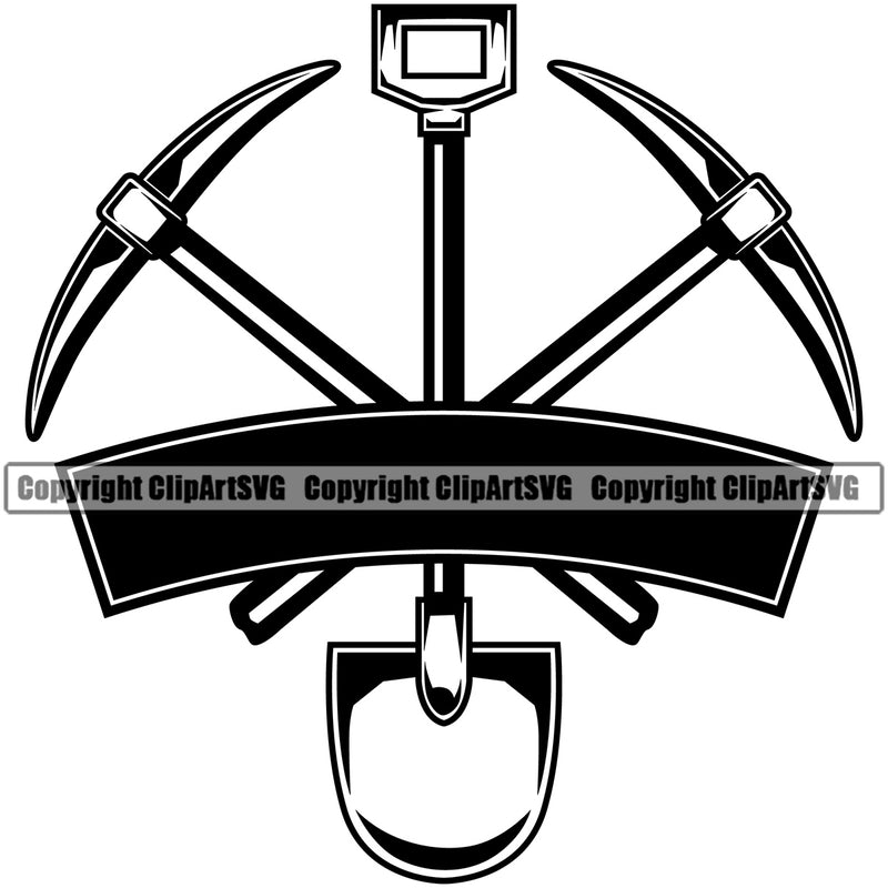 Mining Miner Mine Coal Mineral Industry Design Element Logo Equipment Industrial Machine Machinery Dig Pick Axe Shovel Construction Supplement Art Design Logo Clipart SVG