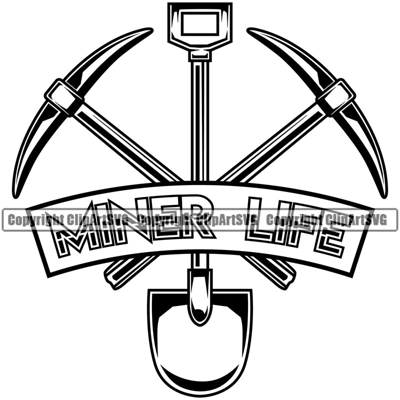 Mining Miner Life Pick Axes Crossed Mine Coal Mineral Industry Equipment Design Element Industrial Machine Machinery Dig Construction Supplement Art Design Logo Clipart SVG