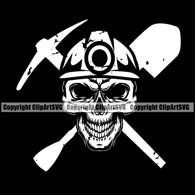 Mining Miner Mine Coal Mineral Industry Mining Cart Lantern Pick Axe Shovel Coal Skull Black Background Design Element Equipment Industrial Machine Machinery Dig Construction Supplement Art Design Logo Clipart SVG