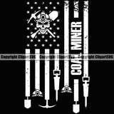 Mining Miner Mine Coal Mineral Industry Equipment Mining Cart Lantern Pick Axe Shovel Coal USA Flag United State Design Element Industrial Machine Machinery Dig Construction Supplement Art Design Logo Clipart SVG