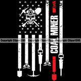 Mining Miner Mine Coal Mineral Industry Mining Cart Lantern Pick Axe Shovel Coal Quote Text Skull USA Flag United State Black Color Equipment Industrial Machine Machinery Dig Construction Supplement Art Design Logo Clipart SVG