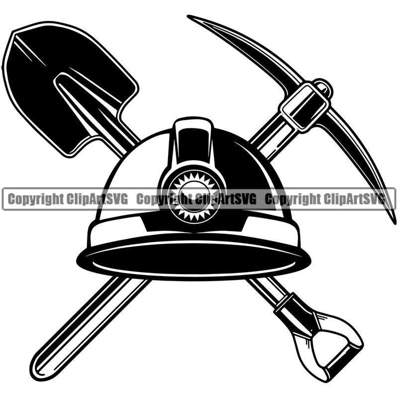 Mining Miner Mine Coal Mineral Industry Equipment Mining Pick Axe Arm Helmet Design Element Industrial Machine Machinery Dig Construction Supplement Art Design Logo Clipart SVG