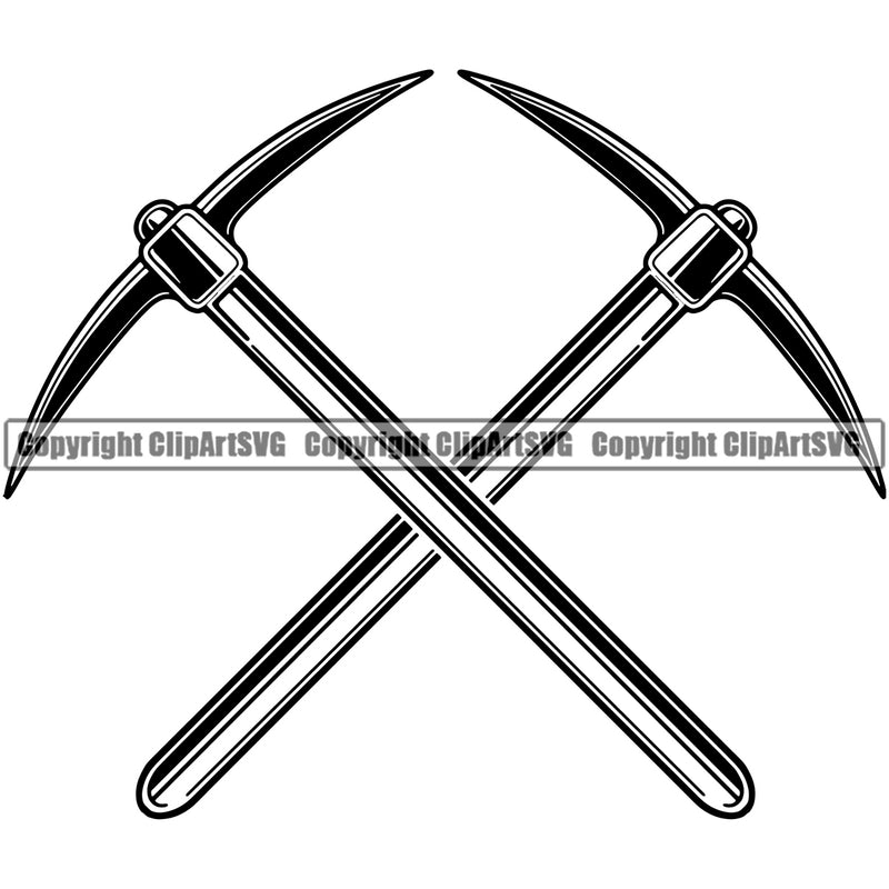 Mining Miner Mine Coal Mineral Industry Equipment Mining Axe Crossed Design Element Industrial Machine Machinery Dig Construction Supplement Art Design Logo Clipart SVG