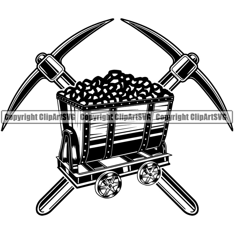 Mining Miner Mine Coal Mineral Industry Mining Cart Pick Axe Equipment Design Element Industrial Machine Machinery Dig Construction Supplement Art Design Logo Clipart SVG