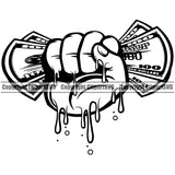 Black And White Hand Holding Money Break Color Dripping Design Element Business Finance Cash Payment Currency Dollar Investment Banking Bank Wealth Stack Concept Rich Advertising Art Logo Clipart SVG
