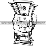 Black And White African American Hand Holding Money Color Dripping Design Element Business Finance Cash Payment Currency Dollar Investment Banking Bank Wealth Stack Concept Rich Advertising Art Logo Clipart SVG