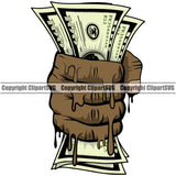 African American Black Hand Holding Money Color Dripping White Background Design Element Business Finance Cash Payment Currency Dollar Investment Banking Bank Wealth Stack Concept Rich Advertising Art Logo Clipart SVG