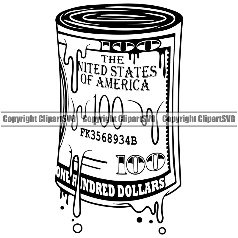 Black And White Money Roll BW Color Dripping Business Finance Cash Payment Currency Dollar Investment Banking Bank Wealth Stack Concept Rich Advertising Art Logo Clipart SVG