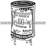 Black And White Money Roll BW Color Dripping Business Finance Cash Payment Currency Dollar Investment Banking Bank Wealth Stack Concept Rich Advertising Art Logo Clipart SVG