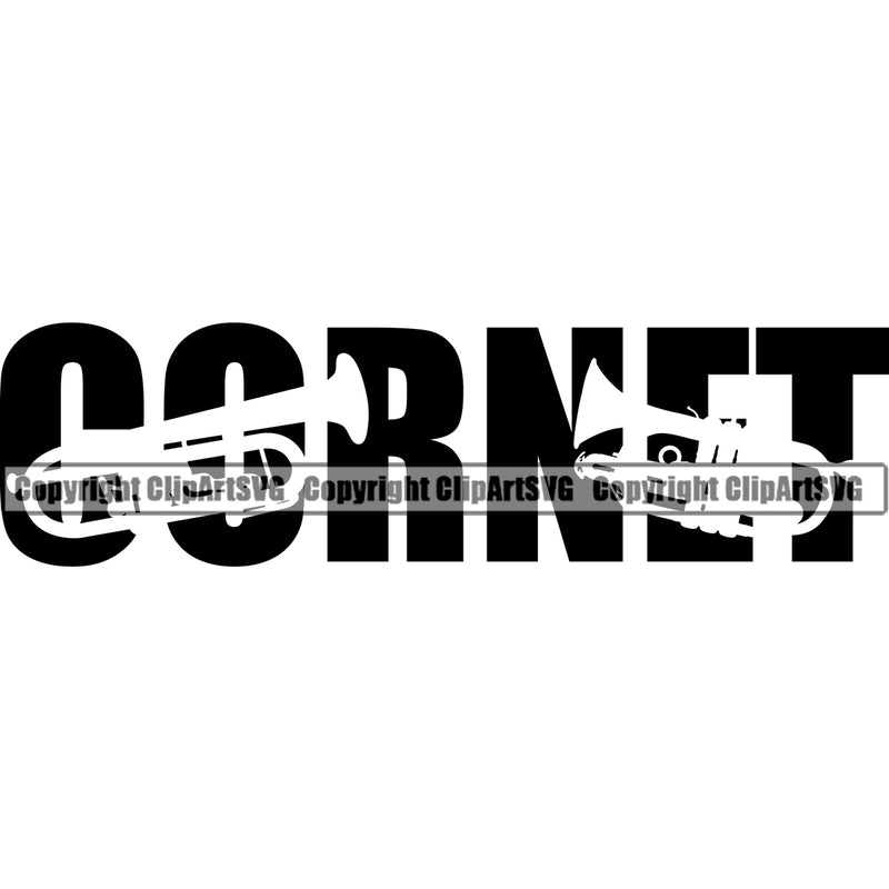Cornet Quote Vector Silhouette Design Element Musical Instrument Musician Rock And Roll Sound Music Band Orchestra Concert Acoustic Jazz Classical Logo Clipart SVG
