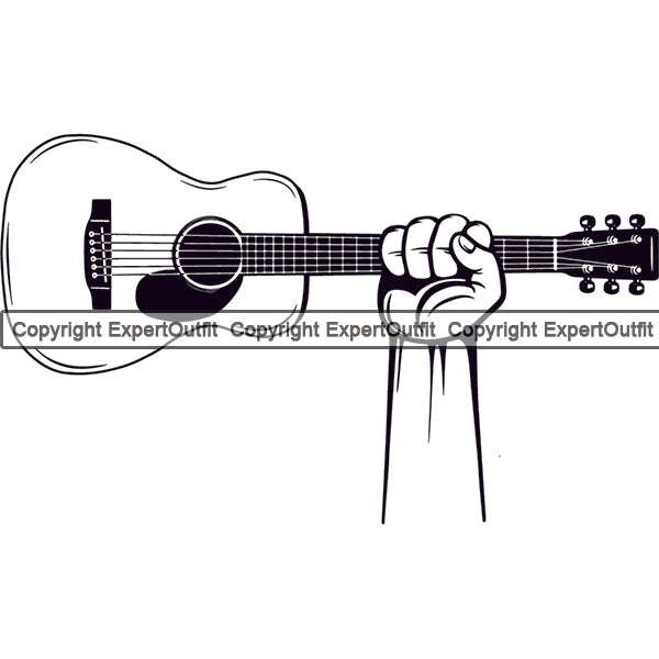 Hand Holding Acoustic Guitar Musical Instrument Music Band Orchestra Concert Acoustic Jazz Classical Musician Rock And Roll Sound Design Element Logo Clipart SVG