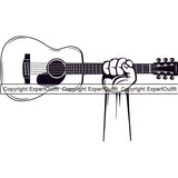 Hand Holding Acoustic Guitar Musical Instrument Music Band Orchestra Concert Acoustic Jazz Classical Musician Rock And Roll Sound Design Element Logo Clipart SVG