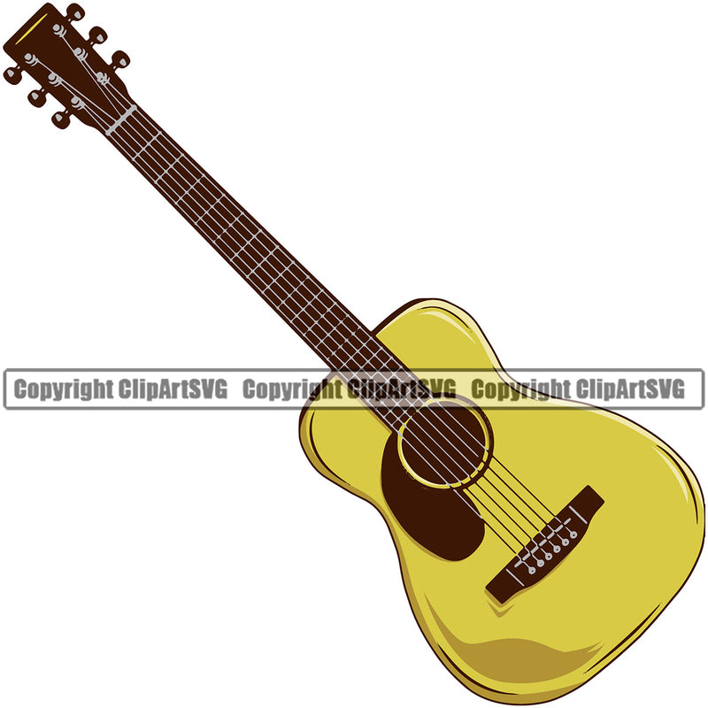 Acoustic Guitar Yellow Color Design Element Musical Instrument Music Band Orchestra Concert Acoustic Jazz Classical Musician Rock And Roll Sound Design Element Logo Clipart SVG