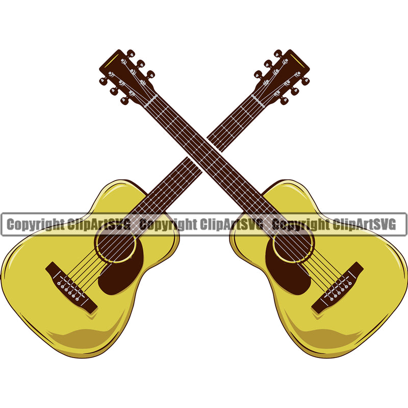 Acoustic Guitar Crossed Color Design Element Musical Instrument Music Band Orchestra Concert Acoustic Jazz Classical Musician Rock And Roll Sound Design Element Logo Clipart SVG