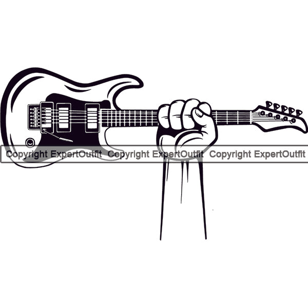 Hand Holding Guitar Musical Instrument Music Band Orchestra Concert Acoustic Jazz Classical Musician Rock And Roll Sound Design Element Logo Clipart SVG