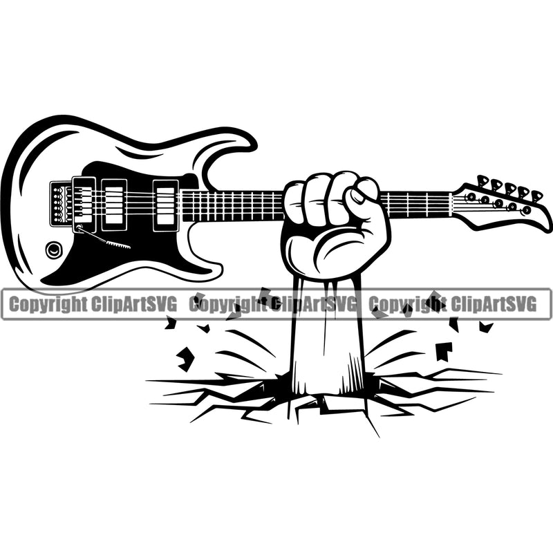 Hand Holding Electric Guitar Break Floor Vector Design Element Musical Instrument Music Band Orchestra Concert Acoustic Jazz Classical Musician Rock And Roll Sound Logo Clipart SVG