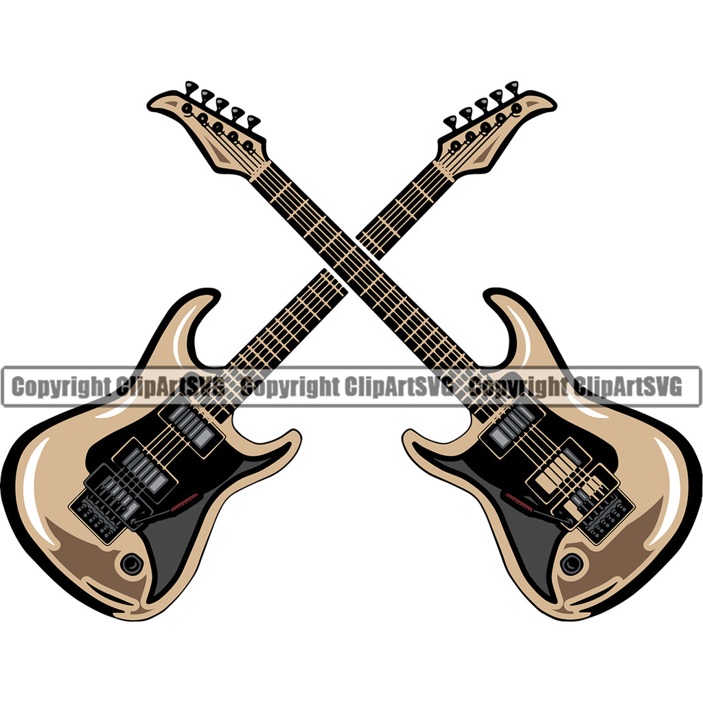 Electric Guitar Crossed Design Element Vector White Background Musical Instrument Music Band Orchestra Concert Acoustic Jazz Classical Musician Rock And Roll Sound Logo Clipart SVG