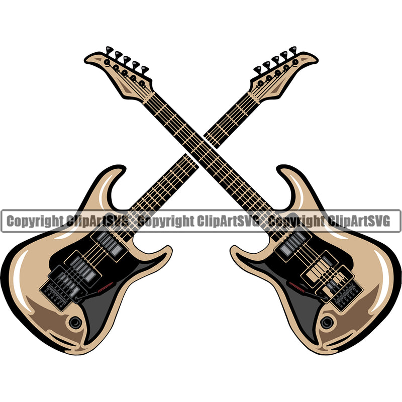 Electric Guitar Crossed Design Element Vector White Background Musical Instrument Music Band Orchestra Concert Acoustic Jazz Classical Musician Rock And Roll Sound Logo Clipart SVG