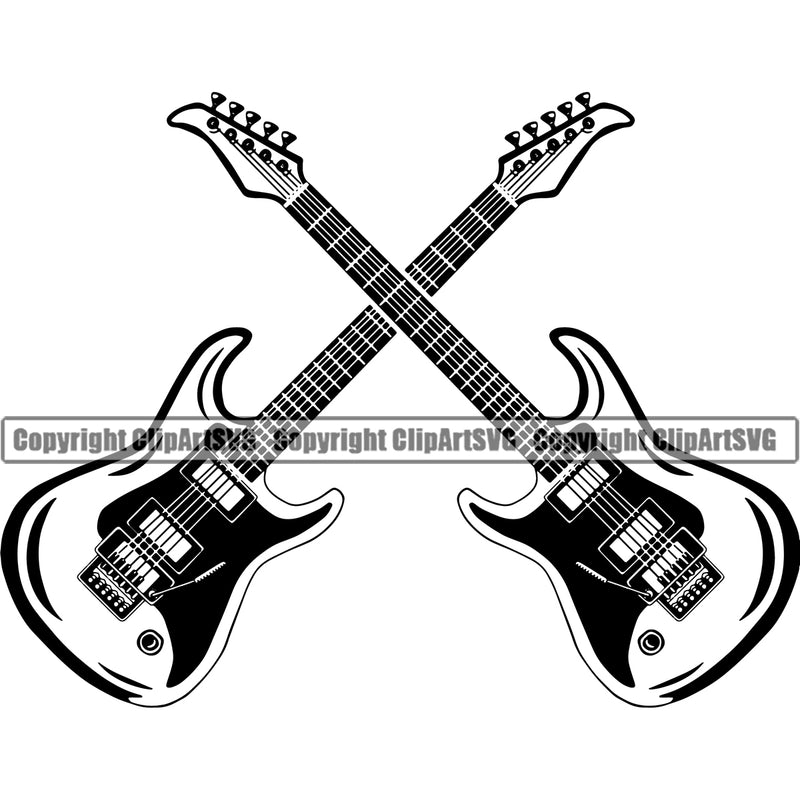 Electric Guitar Crossed White Background Design Element Musical Instrument Music Band Orchestra Concert Acoustic Jazz Classical Musician Rock And Roll Sound Logo Clipart SVG