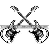 Electric Guitar Crossed White Background Design Element Musical Instrument Music Band Orchestra Concert Acoustic Jazz Classical Musician Rock And Roll Sound Logo Clipart SVG