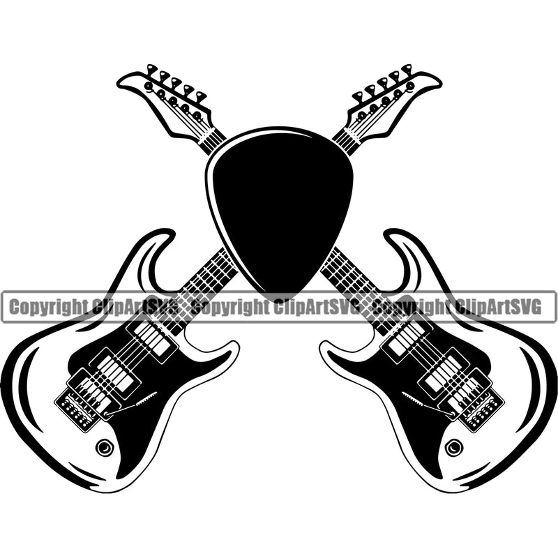 Guitar Electric Kit Crossed Vector Design Element Musical Instrument Music Band Orchestra Concert Acoustic Jazz Classical Musician Rock And Roll Sound Logo Clipart SVG