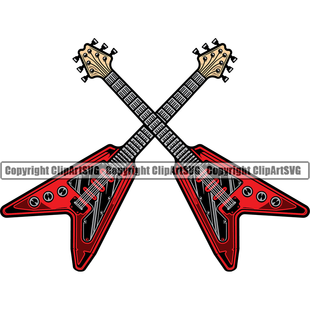 Electric Guitar Crossed White Background Design Element Musical Instrument Music Band Orchestra Concert Acoustic Jazz Classical Musician Rock And Roll Sound Logo Clipart SVG