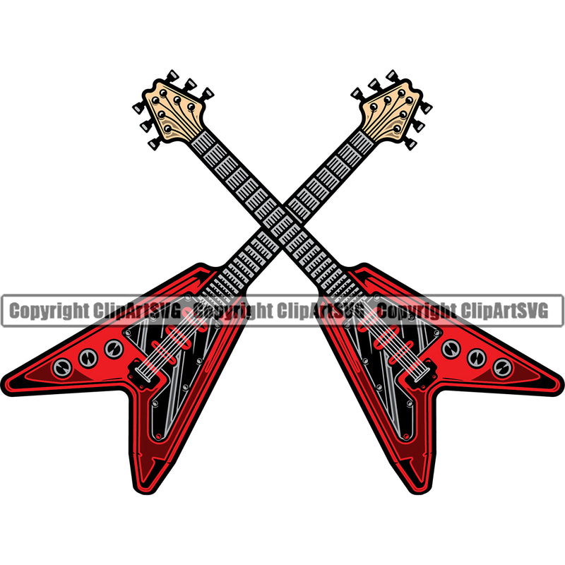 Electric Guitar Crossed White Background Design Element Musical Instrument Music Band Orchestra Concert Acoustic Jazz Classical Musician Rock And Roll Sound Logo Clipart SVG