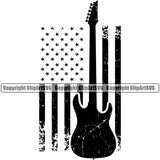 Electric Guitar On USA Flag United State Flag Design Element Musical Instrument Music Band Orchestra Concert Acoustic Jazz Classical Musician Rock And Roll Sound Logo Clipart SVG