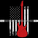 Electric Guitar On USA Flag United State Black Background Design Element Musical Instrument Music Band Orchestra Concert Acoustic Jazz Classical Musician Rock And Roll Sound Logo Clipart SVG