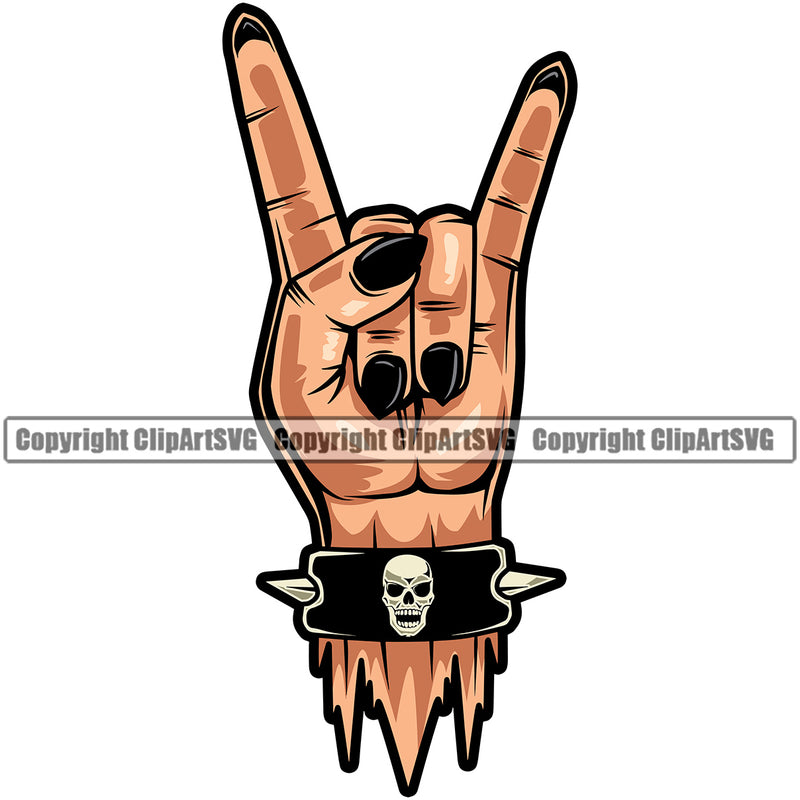 Rock And Roll Color Hand Sign With Bracelet Musical Instrument Music Band Orchestra Concert Acoustic Jazz Classical Musician Rock And Roll Sound Logo Clipart SVG