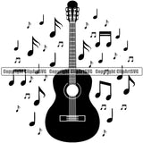 Guitar Notes Vector Design Element Musical Instrument Music Band Orchestra Concert Acoustic Jazz Classical Musician Rock And Roll Sound Logo Clipart SVG